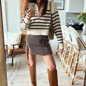 Reformation Cream and Brown Striped Women's Sweater